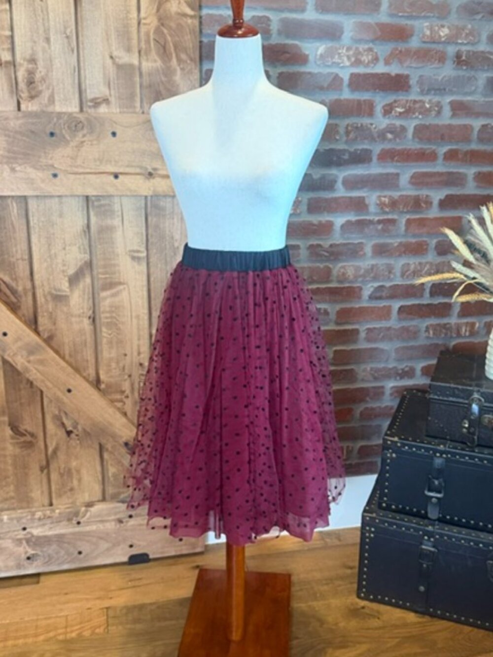 Draper James RSVP Clip Dot Tulle Midi Skirt Sz S Black Flocked Polka Dot